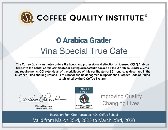 Chứng chỉ Licensed Q Arabica Grader